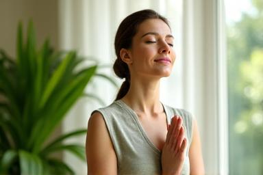 Spokojna osoba medytująca w otoczeniu zieleni