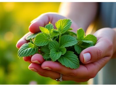 Ręce zbierające świeże zioła na polskiej łące, symbolizujące tradycyjne mazowieckie remedia.