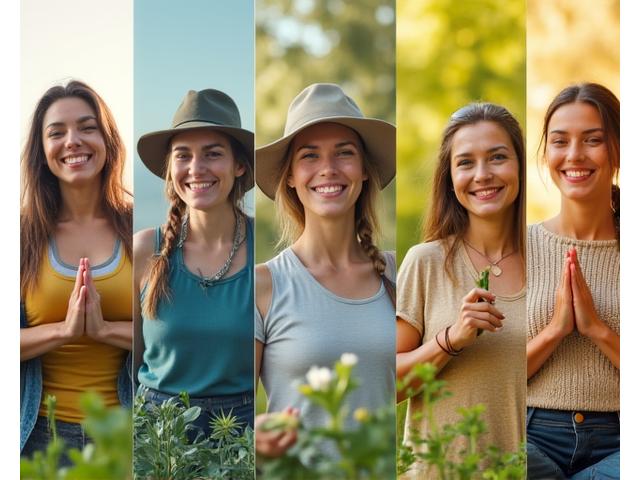 Kolorowa kolaż zdjęć uśmiechniętych, aktywnych osób w różnym wieku, symbolizujący inspirujące historie sukcesu w wellness